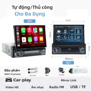 Đầu CD Xe Hơi Đa Năng MEKEDE 1 DIN 7 Inch Có Màn Hình Thu Vào Hỗ Trợ Carplay Không Dây Android Auto Dẫn Đường Đa Phương Tiện Kết Nối Bluetooth