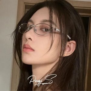 Retro Gọng bầu dục Shinny kim cương kính cho phụ nữ Hàn Quốc Ins jennie của cùng một Kính râm