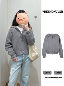 YUEZHONGWEI | Autumn Winter Gray Hooded Thick Knit Sweater