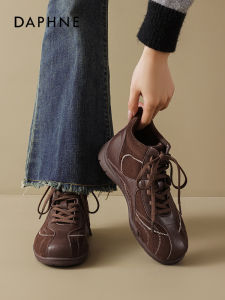 Daphne Brown High Top Womens Sneakers 2025 New Autumn Winter Versatile Heightening Casual Shoes Cross Strap round Toe Rubber Sole