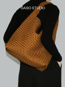 Handwoven Canvas Tote Bag by GASO STUDIO Large Capacity Shoulder Bag for Women Fashionable Casual Style Single Root Strap