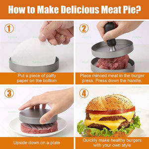 PANDA Press daging burger DIY: Paduan aluminium food grade yang menebal Hamburger press Cetakan daging hamburger Burger Press Cetakan tekan daging Burger tekan Gratis kertas baking paper [Pengiriman Cepat]