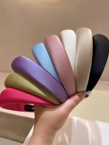 Retro French Glossy Silk Sponge Hairband High Hairline Green Blue Pink Korean Style Hair Clip Fashionable Hair Accessories