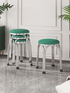 เก้าอี้สแตนเลส นุ่ม มีฟองน้ำ ทนทาน 304 สำหรับใช้ในบ้าน โต๊ะรับประทานอาหาร เก้าอี้ทรงกลมแบบซ้อนได้ เฟอร์นิเจอร์สำหรับห้องครัว บาร์