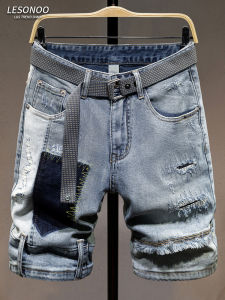 LIANSENNIAO | Patchwork Distressed Colorblock Designer Jeans Shorts 5-Inch