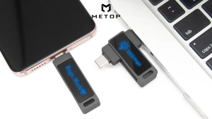 Personalized Name Metal OTG Flash Drives Glowing Blue Light 32GB USB High Speed 2 in 1U Disk Data Storage OTG Cables with Gift Box
