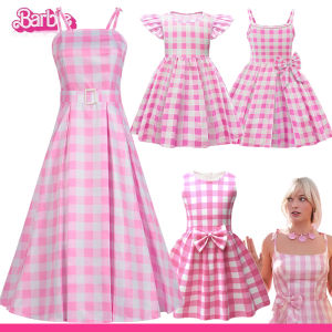 เดรสบาร์บี้หนังตุ๊กตาบาร์บี้สำหรับเจ้าหญิงเด็กผู้หญิงเด็กน้อยชุดบาร์บี้เดรสเด็กๆ 2023 เลี้ยงวันเกิดชุดเดรสสั้นลายตารางน่ารักแนวหวาน