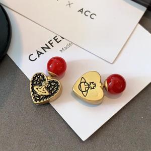 Punk Style Red Agate Heart Shaped Earrings Luxury Black Diamond Full of Saturn Ear Jewelry New Chinese Style Fashion Accessories