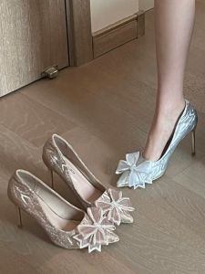 สไตล์ฝรั่งเศส รองเท้าส้นสูง ผู้หญิง ฤดูใบไม้ผลิ ฤดูใบไม้ร่วง ใหม่คริสตัลผีเสื้อรองเท้าแต่งงาน Elegance Lady Thin Heel รองเท้าเดียว