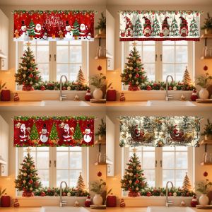 ผ้าม่านคริสต์มาสแบบสั้น ผ้าคลุมหน้าต่าง ของตกแต่งคริสต์มาสสำหรับบ้าน ปี 2025 เครื่องประดับคริสต์มาส ของตกแต่งหน้าต่างสำหรับห้องครัวและห้องน้ำ