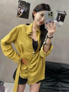 YUFUQING | Korean Style Long Sleeve Shirt Womens Waist Cinched Slimming Top Loose Fit Early Autumn New Lazy Design Sense Open Cardigan