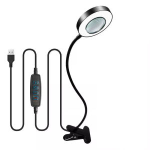 10X Magnifying Glass Desk Lamp with Metal Clamp 3 Color Modes Flexible Gooseneck Light for Bed Work Crafts DIY Repair