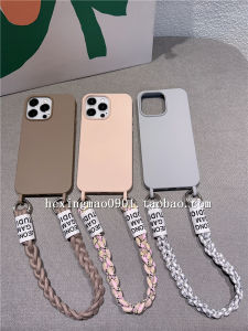 Simple Style Pure Color Handheld Phone Case for  15 17proMax 11 12 Wristband Type XSMAX High End Liquid Anti-Fall Case 78Plus