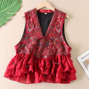 Áo Khoác Cardigan Cổ Chữ V Thêu Hoa Cẩm Chướng Phong Cách Dân Tộc Dành Cho Nữ Áo Vest Thời Trang Chất Liệu Khác Dài Thường