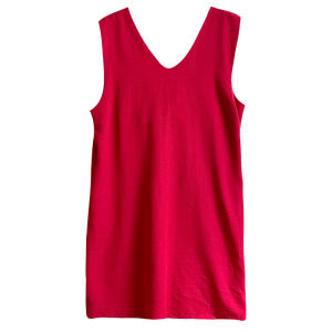 ชุดเดรสยาวผ้าลินินสีแดงสไตล์ย้อนยุค แขนกุด ปี 2025 ใหม่ ผูกโบว์ หลังเปิด กระโปรงทรงตรงหลวมๆ ลำลอง ชุดเดรสแขนกุด