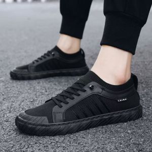 Men Korean Fashion Mesh Breathable Lace Up Sports Sneakers Black Rubber Shoes Comfortable Flat Casual Shoes For Men On Sale