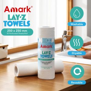 Amark Lay-Z Reusable & Washable Kitchen Towels (250 × 250 mm 50 Sheets/Roll)