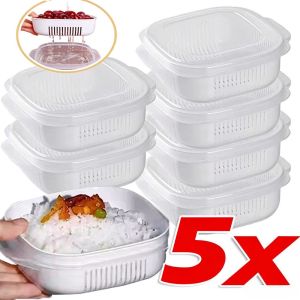 5Pcs Double Layer Refrigerator Food Fresh-keeping Containers Rice Sub Packaging Storage Boxes Home Organizers