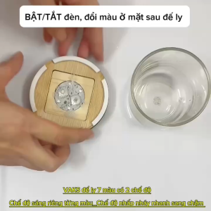 1cái Đế lót Ly đèn led 7 MÀU - NHỰA GỖ TRÒN - đã có pin sẵn(+TẶNG KÈM 4 VIÊN PIN)- nhấp nháy nhanh sang chậmsáng luôn