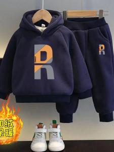 Thickened Fleece Mens Autumn Winter Sports Casual Outfit Childrens Clothing Set Stylish Rabbit Fur Long Sleeve Tops