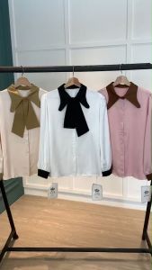 BL20827 Kemeja Contrast Silky dengan Ribbon