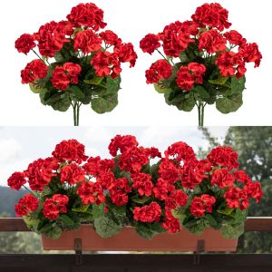 2/4pcs Artificial Flowers Faux Geranium UV Resistant Fake Flower for Planter Outdoor Garden Patio Decor Home Table Decoration