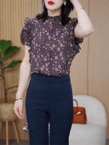 QINGNAER | Slim Fit Elegant Floral Blouse Vintage