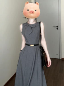 Y6Y | French Vintage Butterfly Knot Sleeveless Womens Dress Summer 2025 Waist Cinching Slimming Elegant Long Skirt A-Line