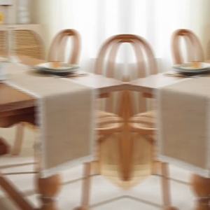 Linen Table Runner Waterproof Wear-Resistant White Lace Edge Desktop Decoration Rustic Style Household Dining Table Runner