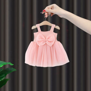 Princess Style Summer Dress for Girls Childrens Fashionable Thin Cotton Blend mid Waist Length Midi Skirt Butterfly Knot
