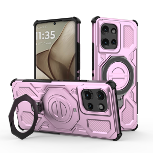 โทรศัพท์แม่เหล็กกรณีผู้ถือแหวน Kickstand สําหรับ Magsafe Motorola Moto EDGE 50 Pro 60 ฟิวชั่น 5G คาร์บอนป้องกันฝาครอบ