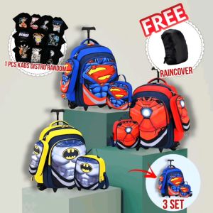 BB - Tas ransel sekolah anak sd import gratis kaos - tas ransel troli roda 2 anak sd gratis raincover- tas ransel troli set 3 import ( SET 3 3182)