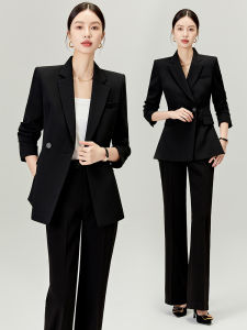 Professional Womens Tailored Suit Jacket Black Commute Set Slim Fit High End Fashionable Polyester Blend Long Sleeve Coat