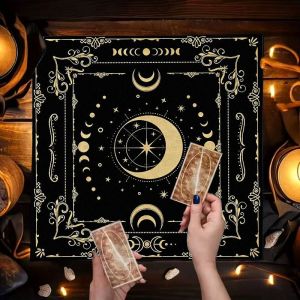 VIKAMA Moon Phase Pentagram Magic Rune Flower Altar Cloth Tarot Card Tablecloth Wicka Divination Astrology Decoration