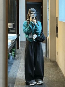 Quần Ống Rộng Cạp Cao Rộng Rãi Cho Nữ Mùa Xuân 2025 Quần Dài Đến Sàn Phong Cách Hàn Quốc Thường Ngày