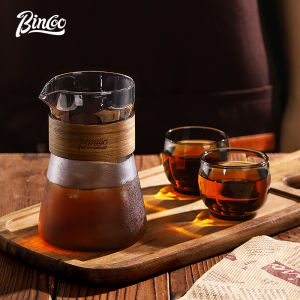 BINCOO Hammered Wood Card Coffee Sharing Pot Set Hand-brewed Coffee Glass Pot for Household and Office 500ML
