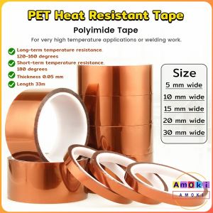 Amoki High Temperature Tape Heat Press Tape Polyimide Film Adhesive Tape 33m