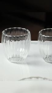 Nexlent 250ml 350ml 450ml Double Wall Transparent Glass Coffee Mug Heat Resitant Tea Mug Stripe Shape