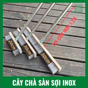 Cây Chà Sàn Sợi Thép Không Rỉ Kích Thước 20cm 30cm 50cm Tay Cầm Thanh Inox Dài 12 Mét