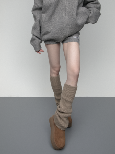 Thickened Knitted Autumn Winter Warm Micro Flared Leg Socks Simple Snow Boot Leggings Overlap Long Tube Socks Womens Innerwear