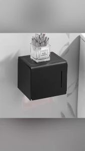 Toilet Paper Holder Matte Black Aluminum Bathroom Roll Paper Storage Rack Wall Mounted Paper Towel Holder Waterproof Tissue