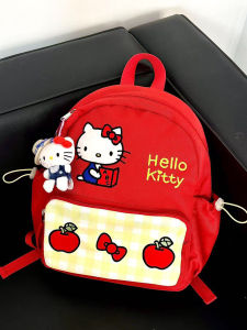 Cute Kitty School Backpack Dual Shoulder Bag for Students Girls High Aesthetic Value Red Cartoon Bag Daily Use Vertical Square Shape