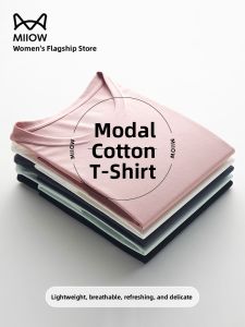 miiow | Moisture Wicking Modal Short Sleeve T-Shirt Women Summer Thin Round Neck Base Layer Five Sleeve Casual Top Commute Style Slim Fit