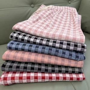 กางเกงขายาวทรงตรงหลวมๆ สำหรับผู้หญิง ทรงหลวมๆ ทรงตรง ทรงยาว ทรงบาง สีน้ำเงินลายสก็อต กางเกงขายาวทรงตรง