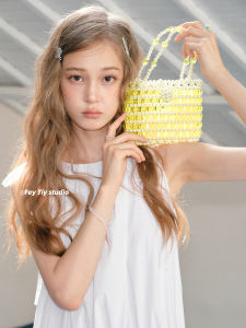 Feytiy Candy Land Retro Summer Handmade Beaded Hollow out Versatile Womens Handbag Korean Style Hard Handle Casual Purse