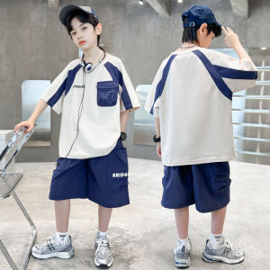 Boys Summer Outfit Set Casual Cotton Blend Short Sleeve Sporty Cool Childrens Clothing for Middle And Large Size Kids