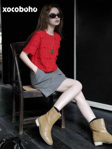 xocoboho | Unique Elegant Red Lace Hollow Shirt