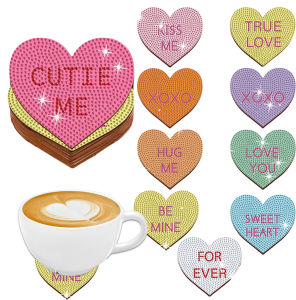 10-piece Multicolor Love series DIY diamond painting coasters Non-slip wooden coasters Kitchen gift for Valentines Day