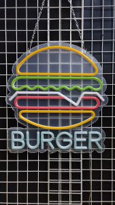 BURGER ขนาด 37 x 32 x 2 cm ป้ายไฟนีออน หน้าร้าน ป้ายไฟตัวอักษร ตกแต่งหน้าร้าน สร้างความโดดเด่นให้ร้านคุณ