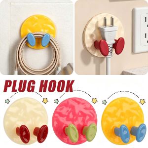 10Pcs Candy Color Self-Adhesive Plug Hook Punch-Free Wall Mount Cable Holder Multifunctional Kitchen Home Wire Storage Organizer